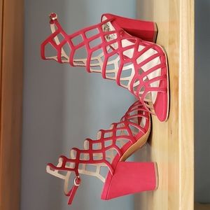 Womens Vince Camuto Naveena Dress Sandel Heels Red Suede Sz. 5.5